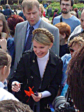Julia Tymoshenko smiles in the crowd.