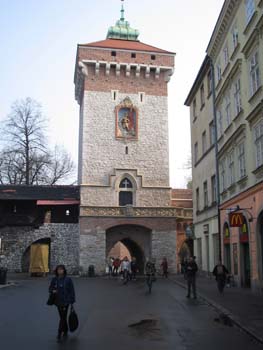 The tower in Ulica Floriaska, the main street in Krakow
